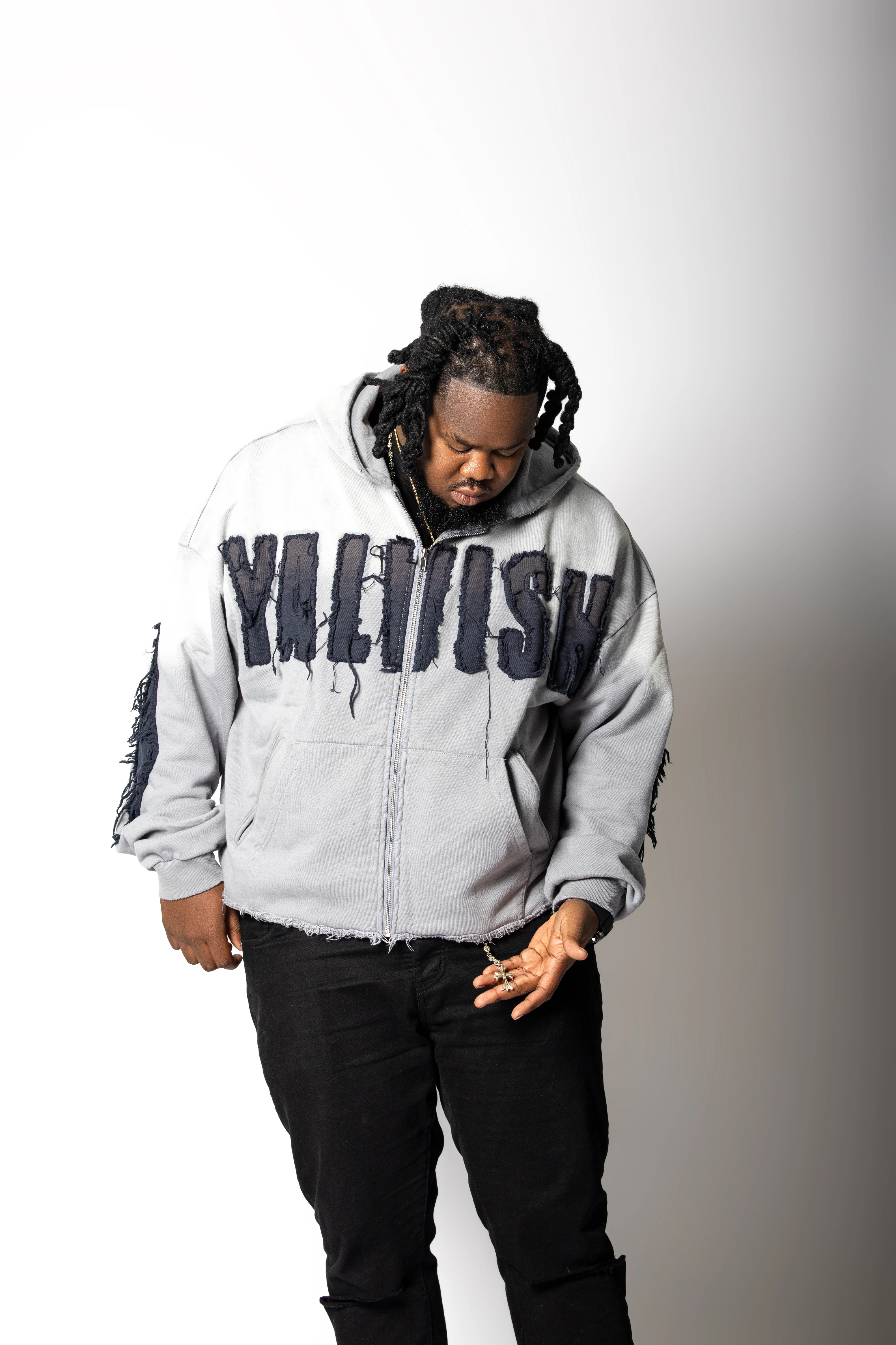 Yalvish Distressed Navy Blue Zip Up - Image 5