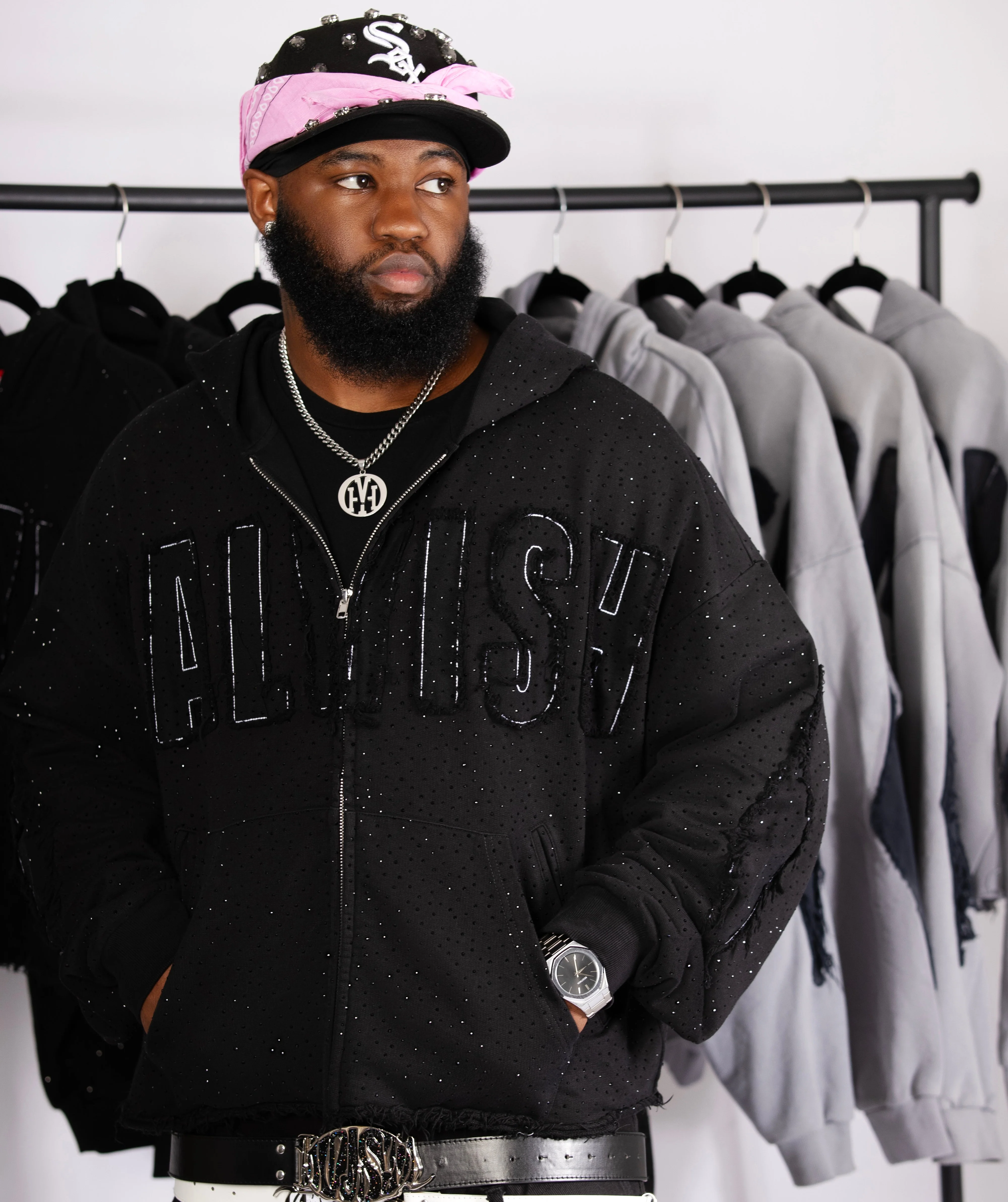 Yalvish Distressed VVS Rhinestone Zip Up - Image 5