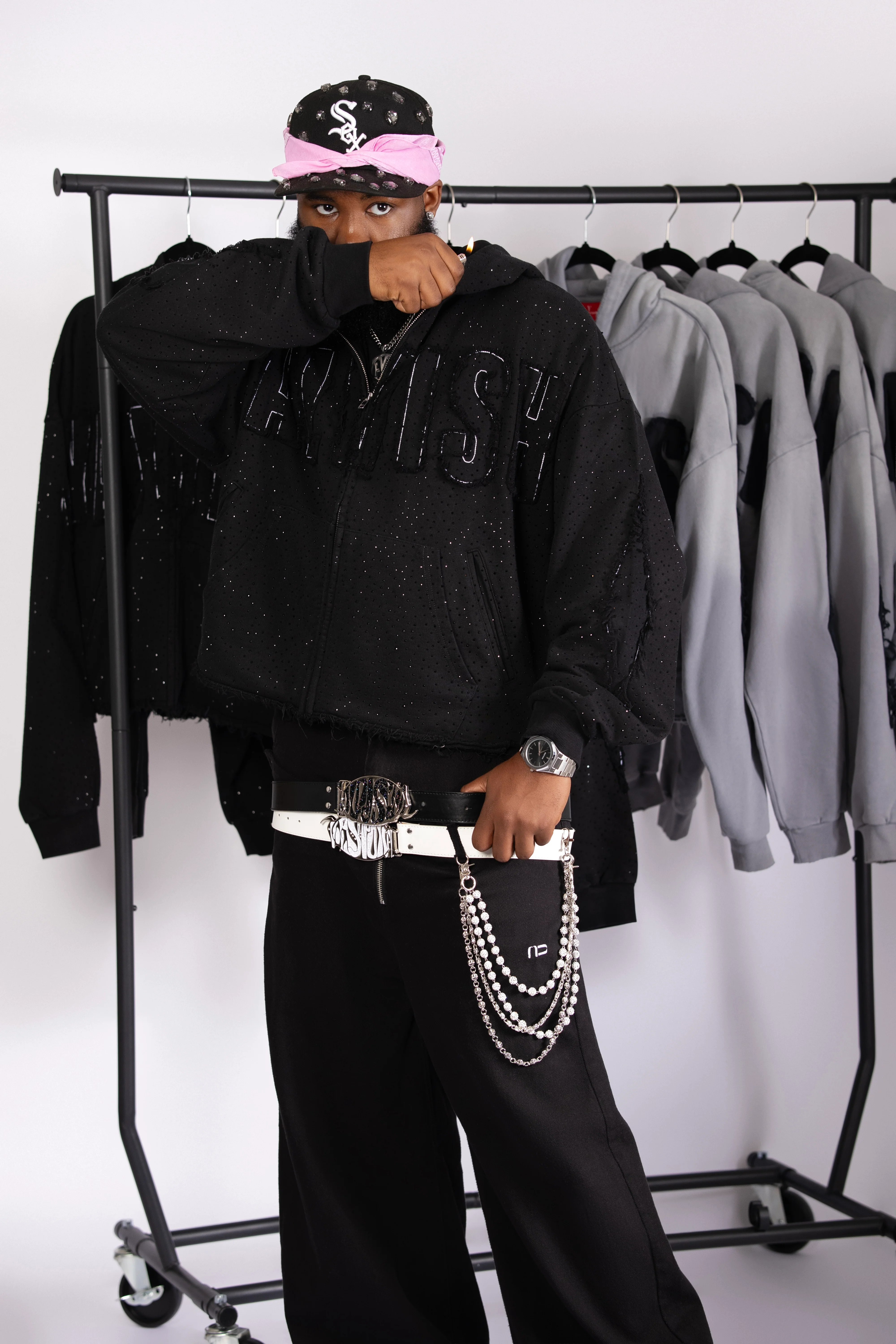 Yalvish Distressed VVS Rhinestone Zip Up - Image 6